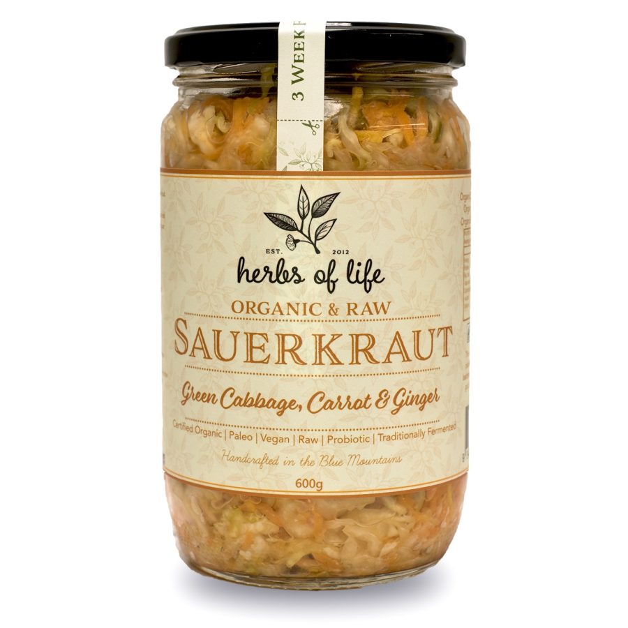 Herbs of Life Green Cabbage Carrot and Ginger Sauerkraut 600g (6 in a box)