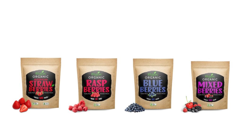 Elgin Organic frozen strawberries, raspberries, blueberries and mixed berries