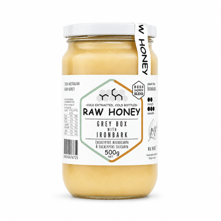 Raw Honey Organic Grey Box With Slender Tea Tree 500g
