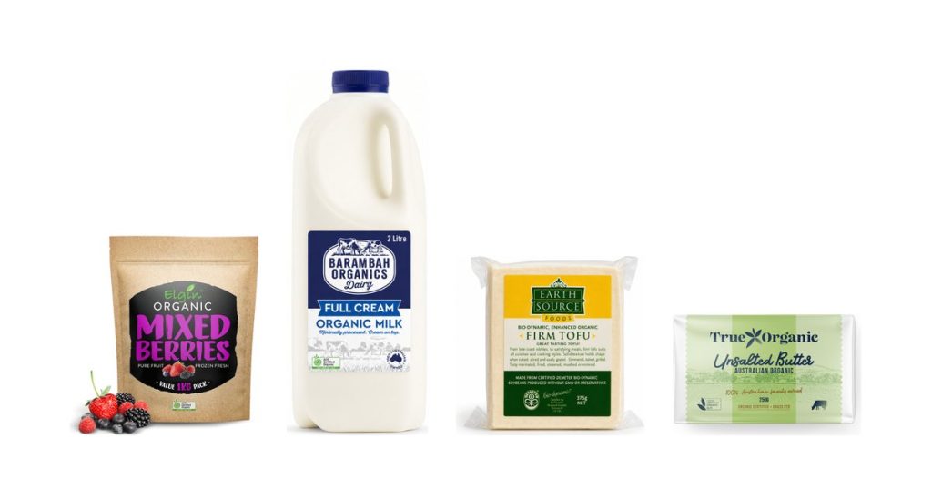 Organic frozen fruit, milk, tofu and butter from the CWFD wholesale range