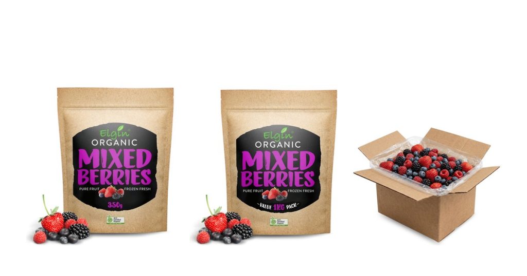 Elgin Organic Mixed Berries in 350g, 1kg and 10kg packs