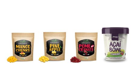 Frozen mango, pineapple, pomegranate and acai for summer cafe menus